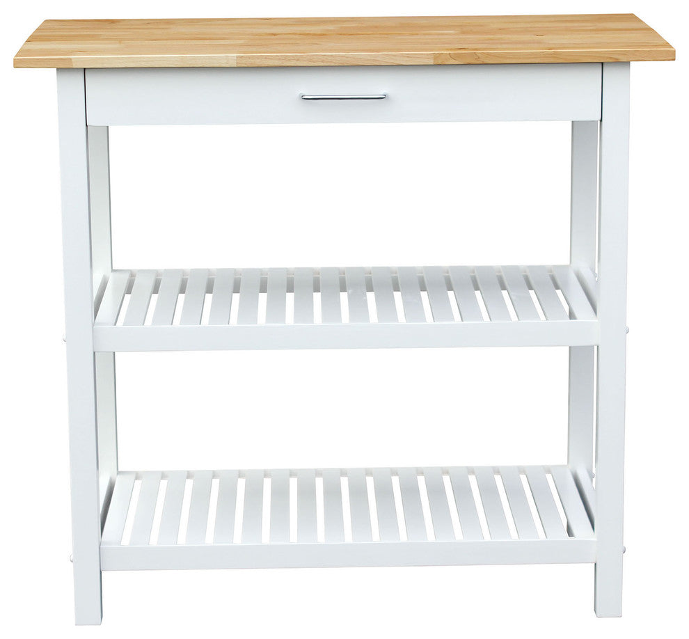 Kitchen Island With Solid Wood Top, White