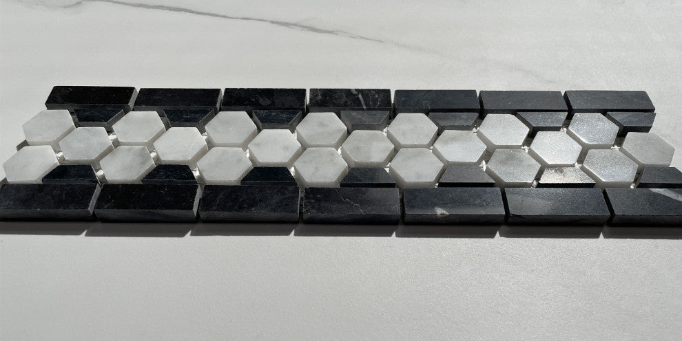 Carrara Venato Marble Hexagon Border Listello Mosaic Tile Polished, 1 sheet