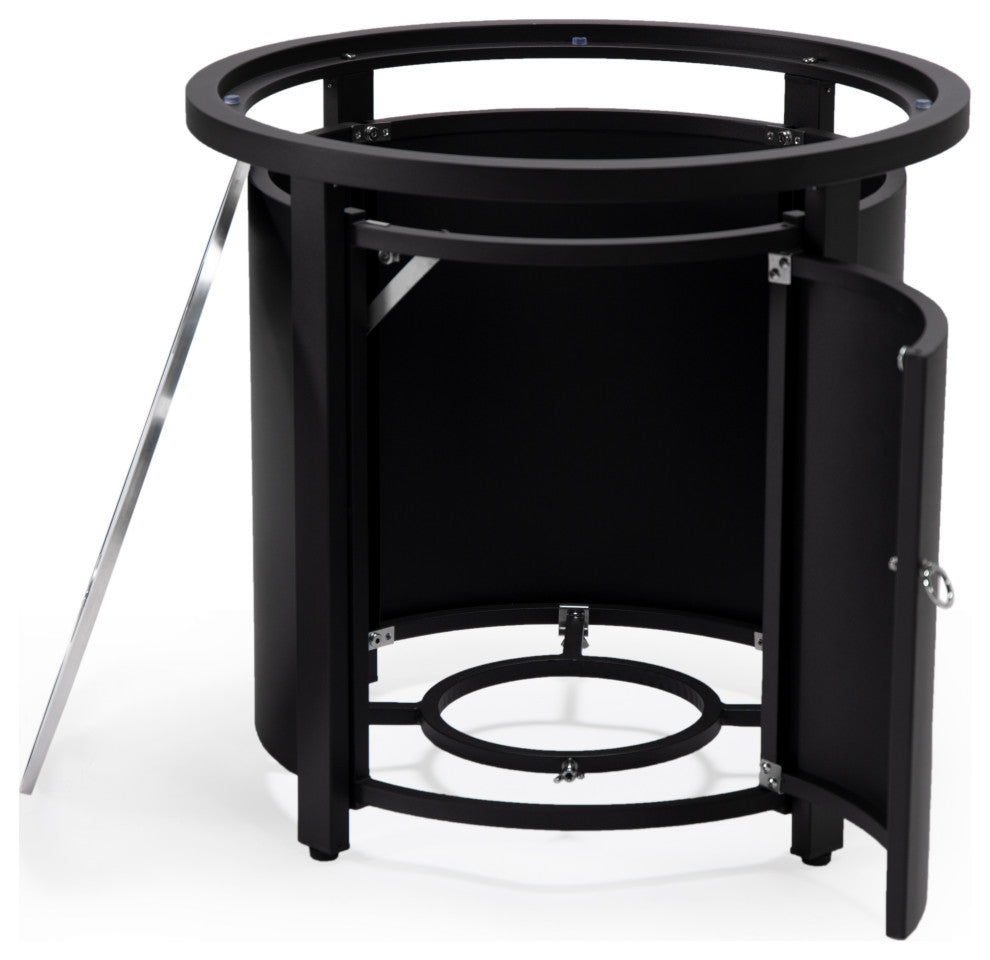 LeisureMod Walbrooke Round Fire Pit Table and Tank Holder, Black
