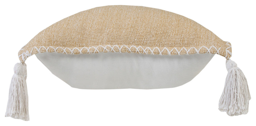 Ox Bay Handwoven Tan/White Solid Organic Cotton Pillow Cover, 20"x20"