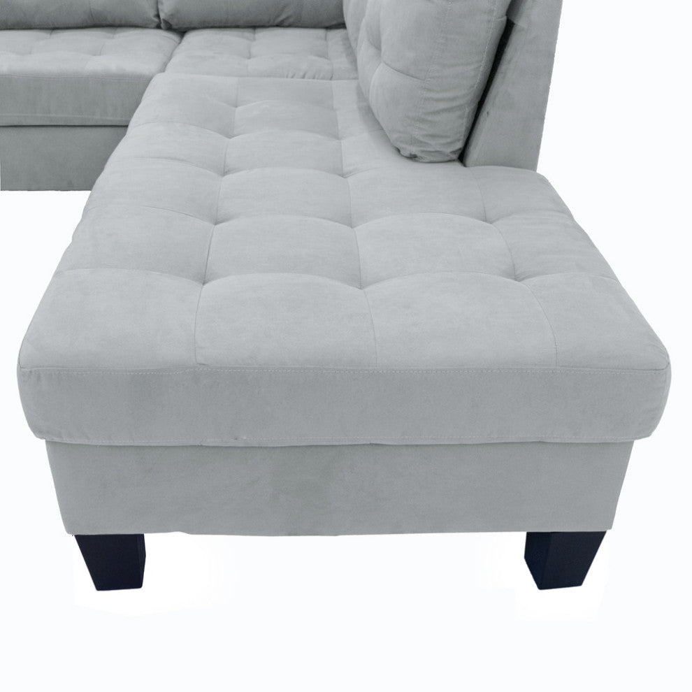 Microfiber Sectional Sofa With Reversible Chaise and Ottoman, 3-Piece Set, Gray