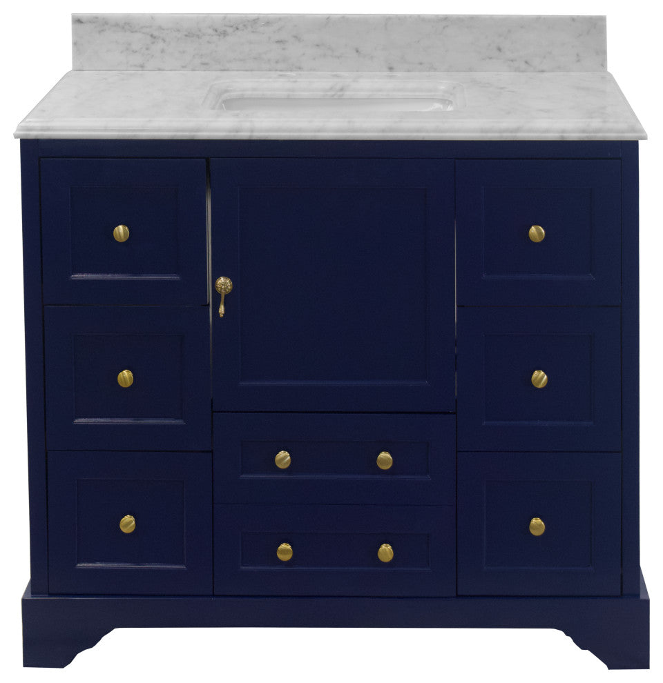 Madison 42" Bathroom Vanity, Royal Blue, Carrara Marble