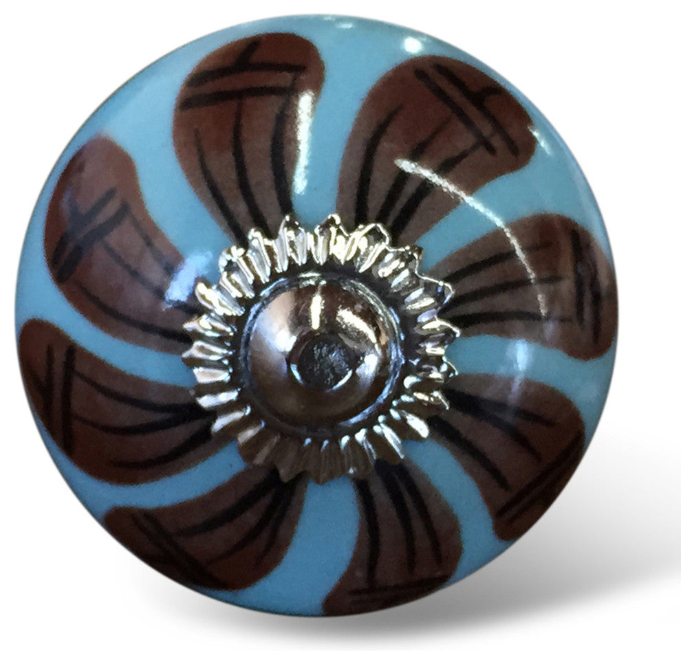 Knob-It Vintage Handpainted Ceramic Knobs, Set of 12, Teal/Brown/Black