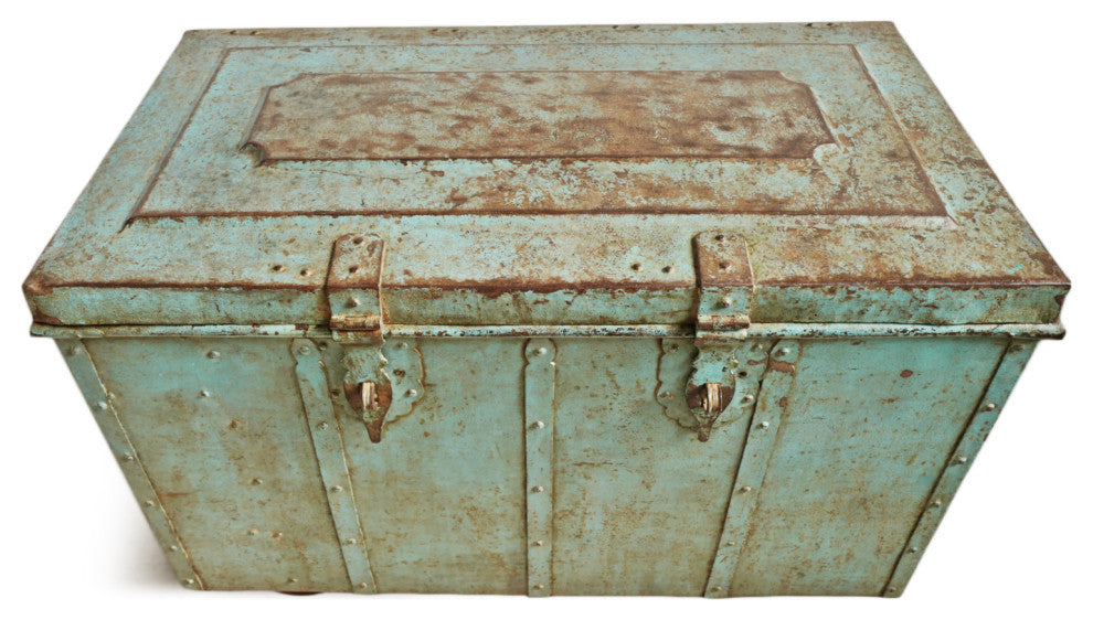 Consigned Blue Iron Dowry Storage Trunk