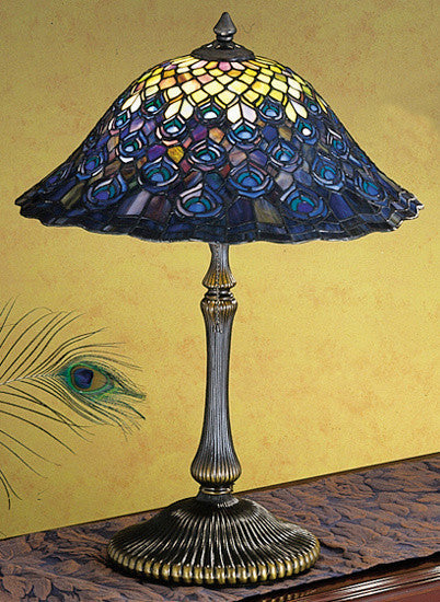 22"H Tiffany Peacock Feather Table Lamp
