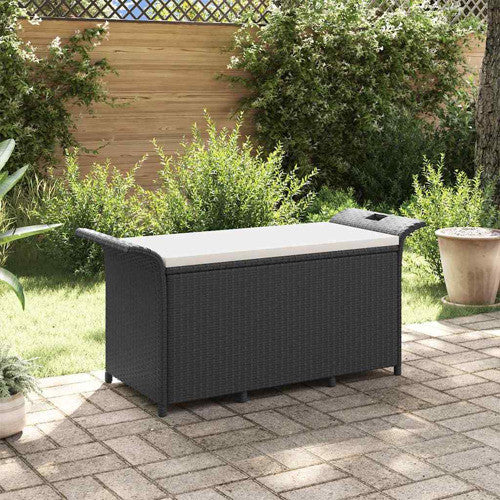 vidaXL Patio Storage Bench with Cushion, Ottoman Bench, 45.7-Inches Long, Black