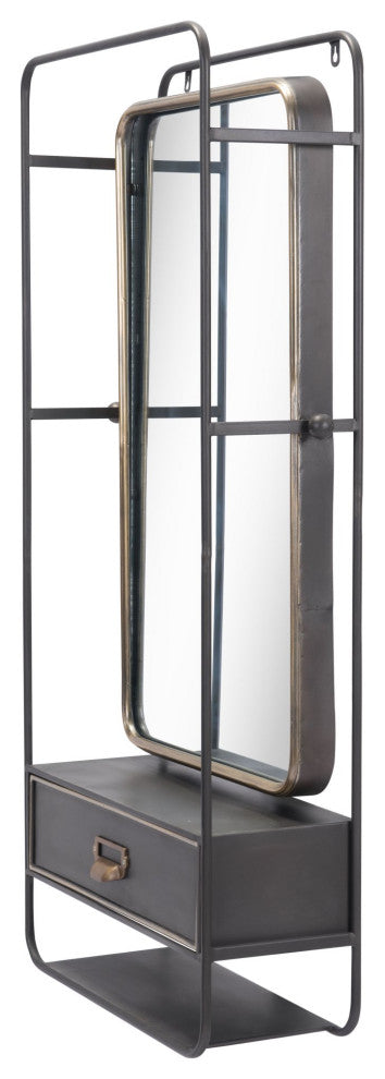 Frame Wall Mirror, Rectangular, Glass, Steel Metal, Black, Gold, Bedroom Living