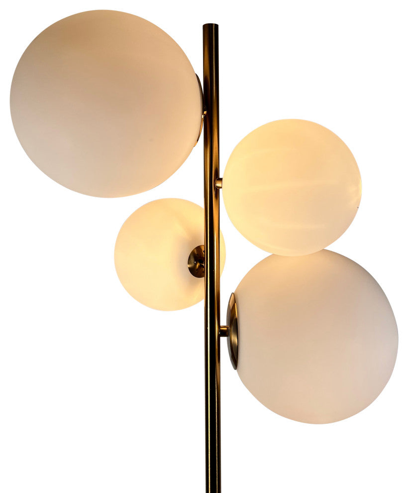 Kinich 4-Light 62 in. Brass Floor Lamp with White Glass Globes