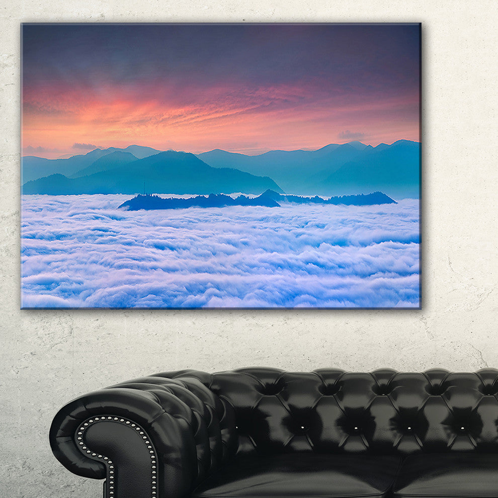 "Sea of White Fog and Mountains" Landscape Canvas Photo Print, 1 Panel, 60"x28"