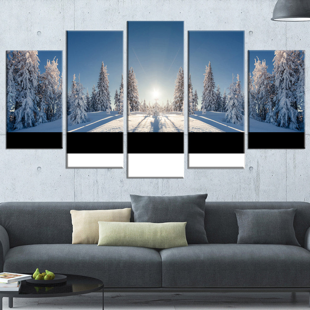 "Majestic White Winter Landscape" Landscape Print Wall Art, 5 Panels, 60"x32"