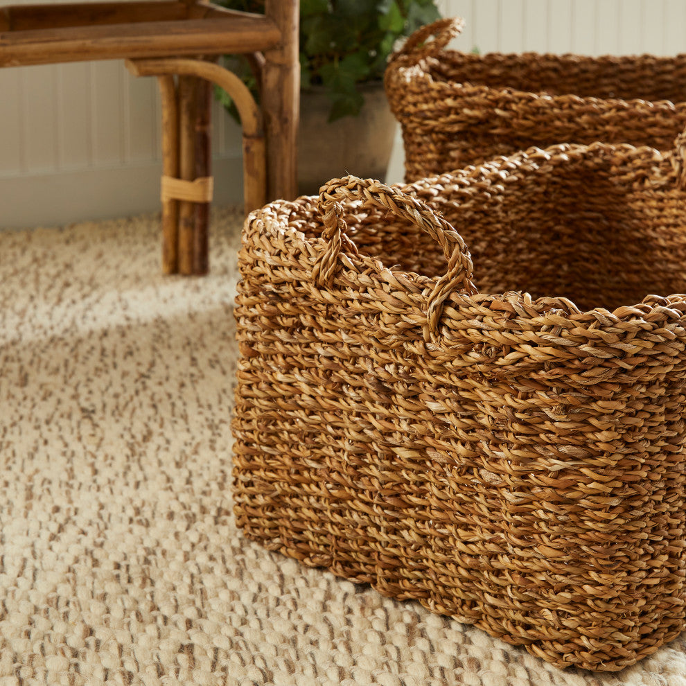 Seagrass Rectangular Baskets With Cuffs, Set of 3