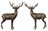 Deer Pair Standing Bronze Statue, 2 Piece Set
