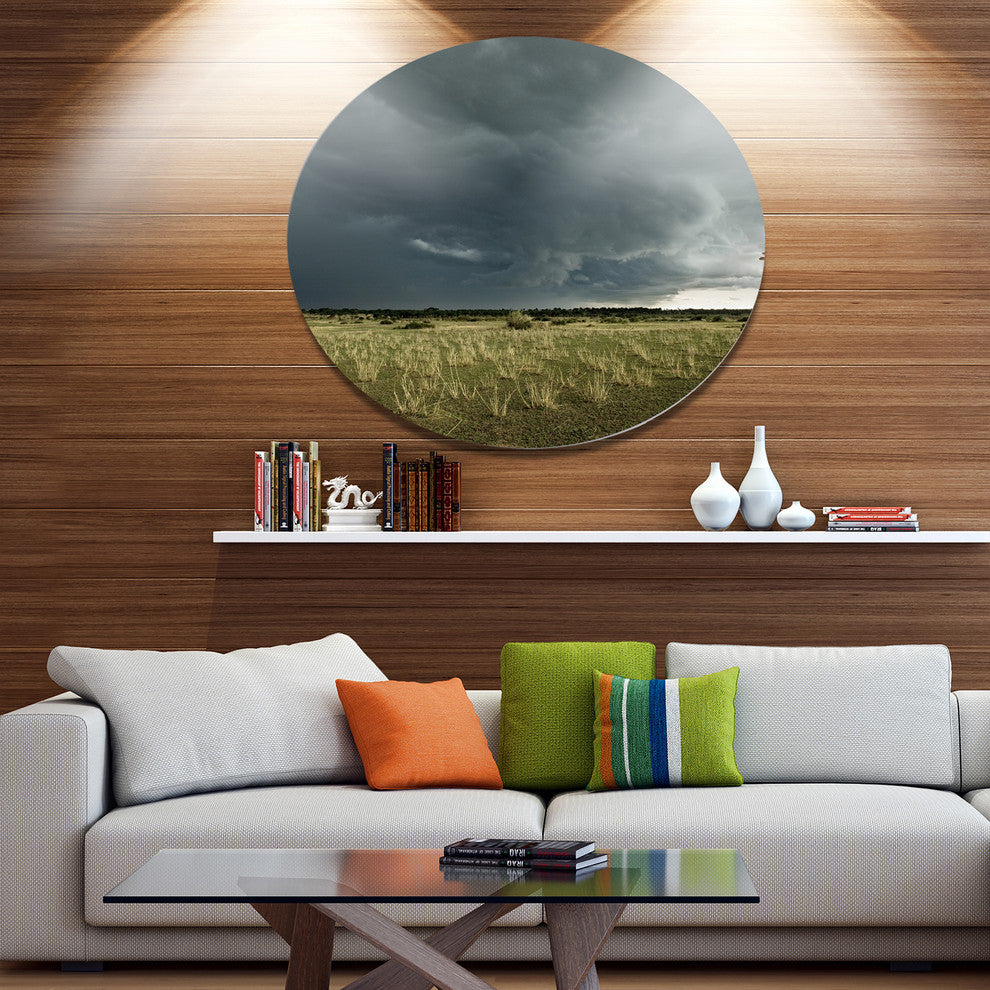 Rainy Cloud Over Green Pasture, Landscape Large Disc Metal Artwork, 11"