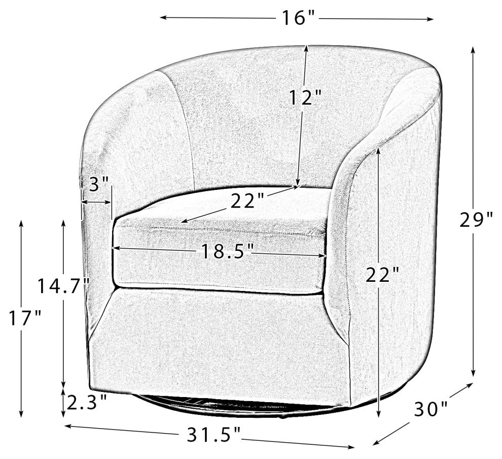 Upholstered Accent Comfy Swivel Chair With Metal Base, Ivory