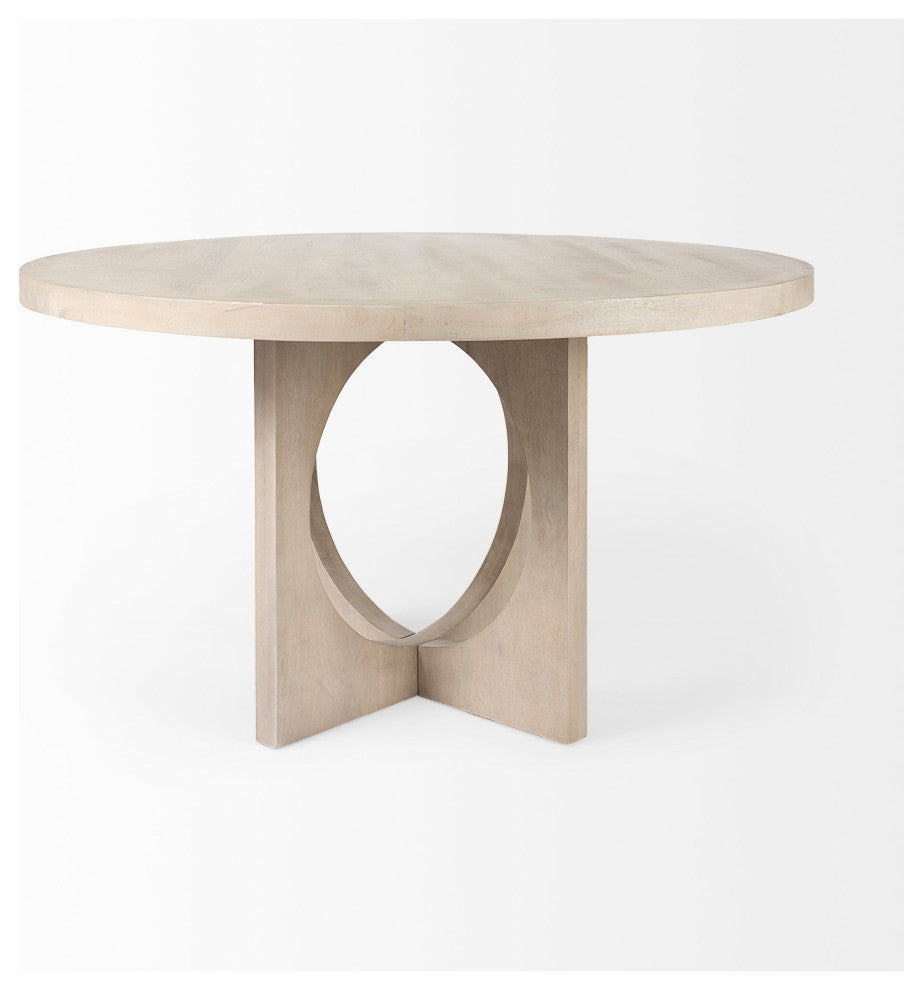 Liesl Dark Brown Solid Wood 54" Round  Dining Table, Light Gray
