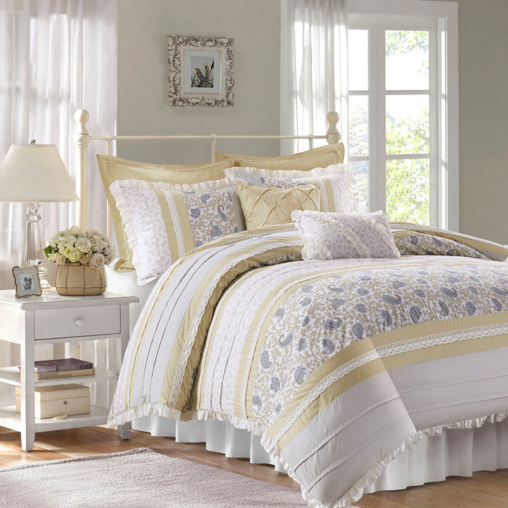 Madison Park Dawn 9 Piece Cotton Percale Comforter Set, Yellow