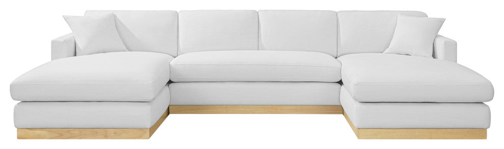 Johanna Black Linen Textured Fabric 3pc. Sectional, White, Natural Finish