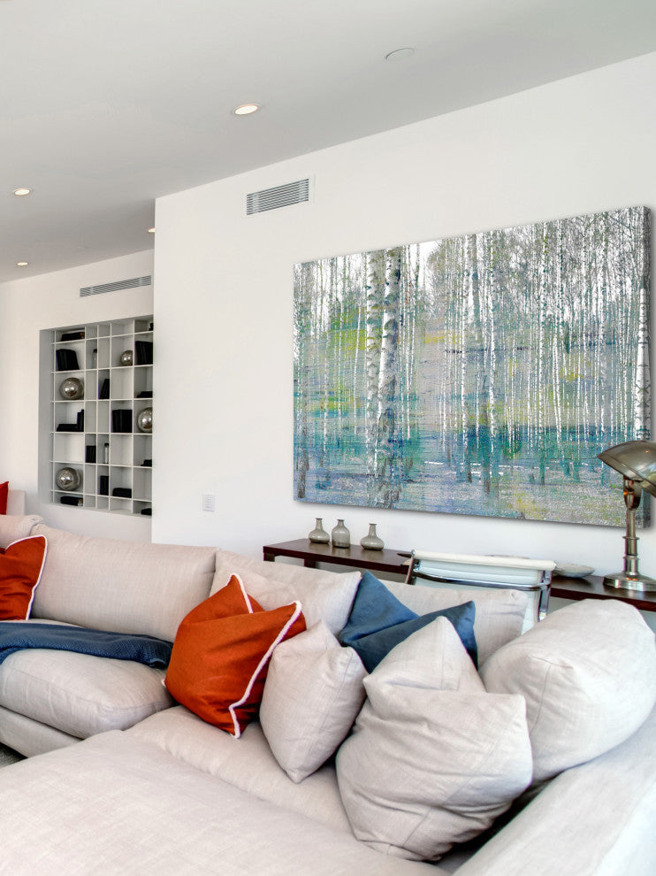 "Teal Tree Forest" Painting Print on Wrapped Canvas, 24"x16"