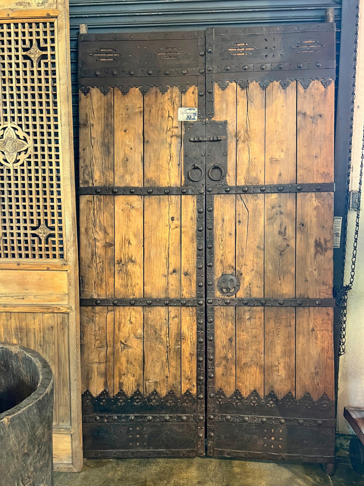 Consigned Old Mongolian Wood and Iron Door