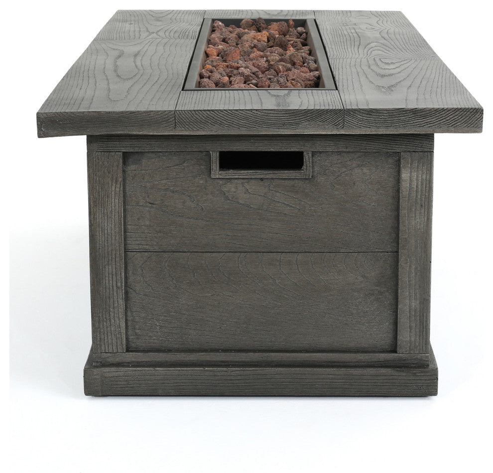 Lecanto Outdoor 50,000 BTU Rectangular Fire Pit, No Tank Holder, Gray Wood Patt
