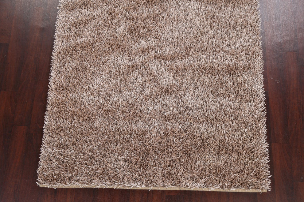 Champagne Plush Shaggy Oriental Area Rug Hand-tufted Carpet 5x7