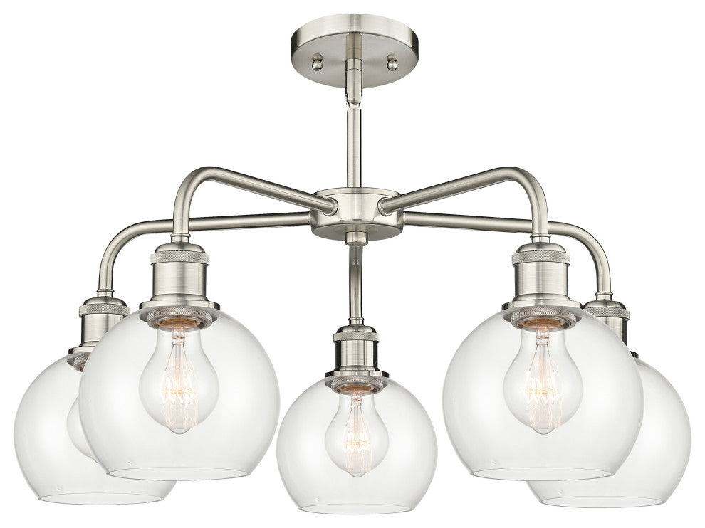 Athens 5-Light 24" Stem Chandelier, Satin Nickel, Clear
