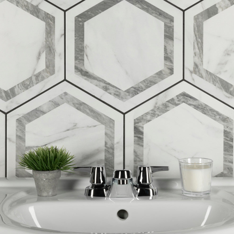 Marbilia Hex Venato Grey Geo with Biotech Porcelain Floor and Wall Tile