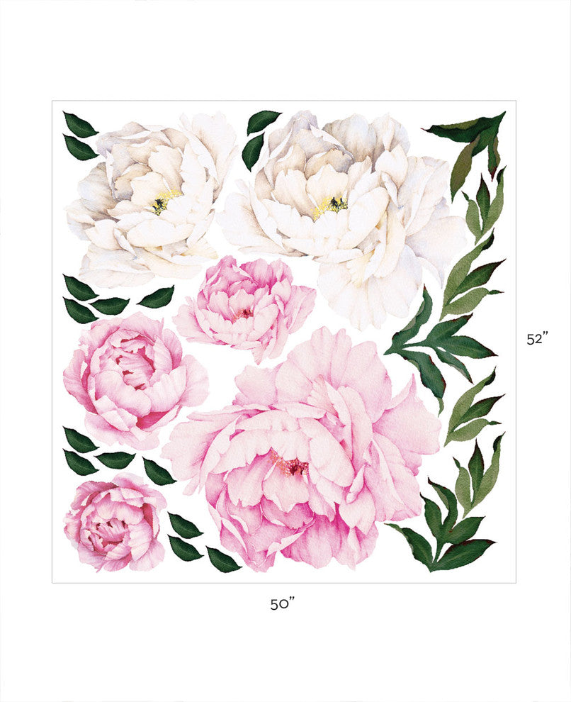 Peony Flowers Vinyl Wall Sticker, Vivid Pink