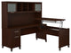 Spacious L-Shaped Desk, Integrated Tall Hutch and Lift Up Desktop, Mocha Cherry