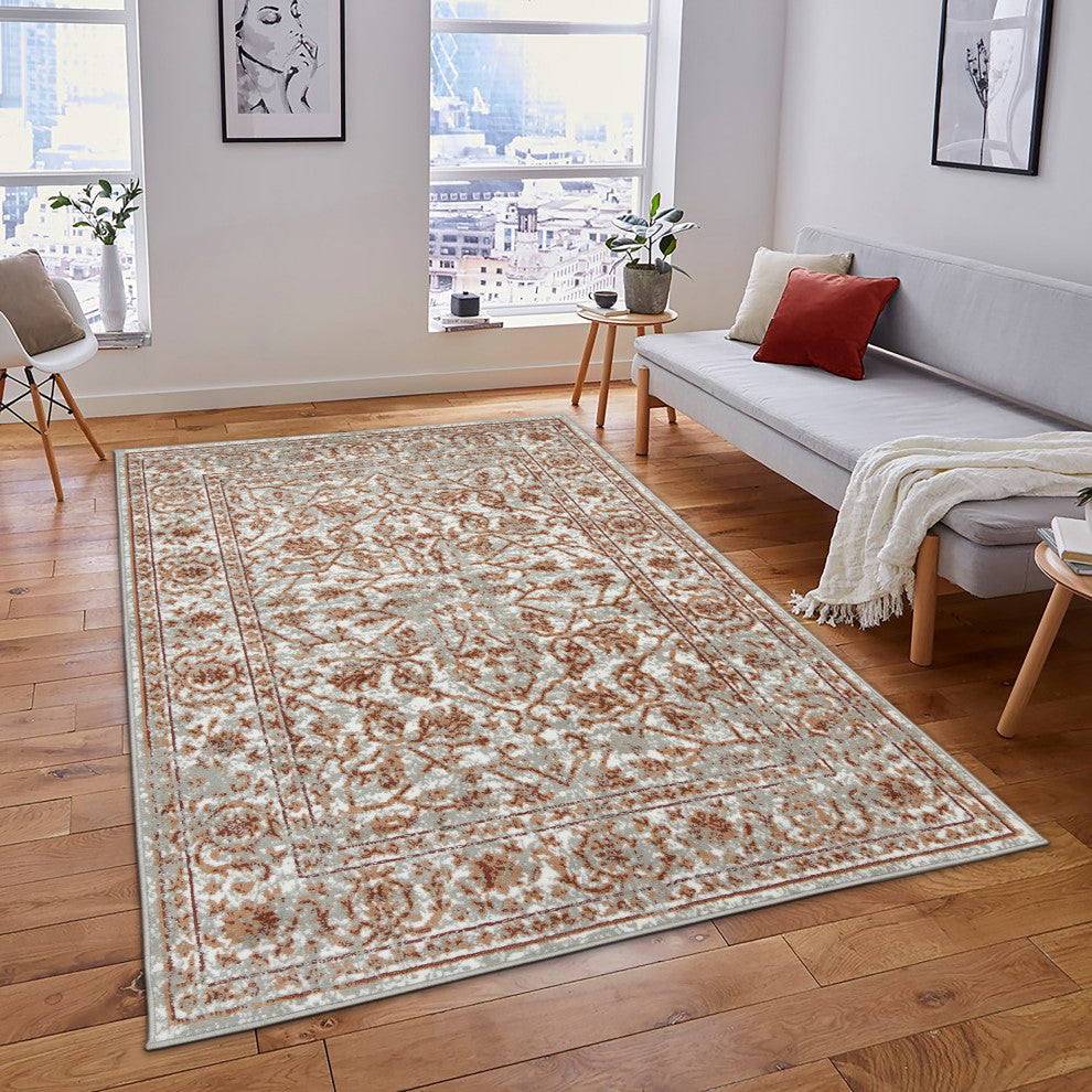 Alpine Fany Power-Loomed Polypropylene Area Rug, Orange/Gray, 7'10"x10'2"