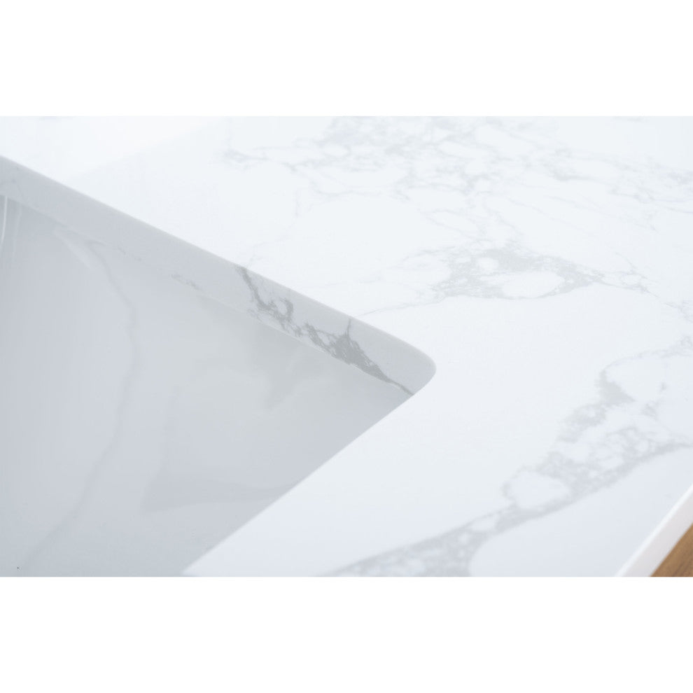 Vanity Art Bathroom Vanity With Sink, Tan, 48" Single, Arabescato White Engineered Marble Top