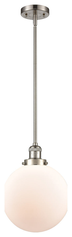 X-Large Beacon 1-Light Mini Pendant, Brushed Satin Nickel, Matte White