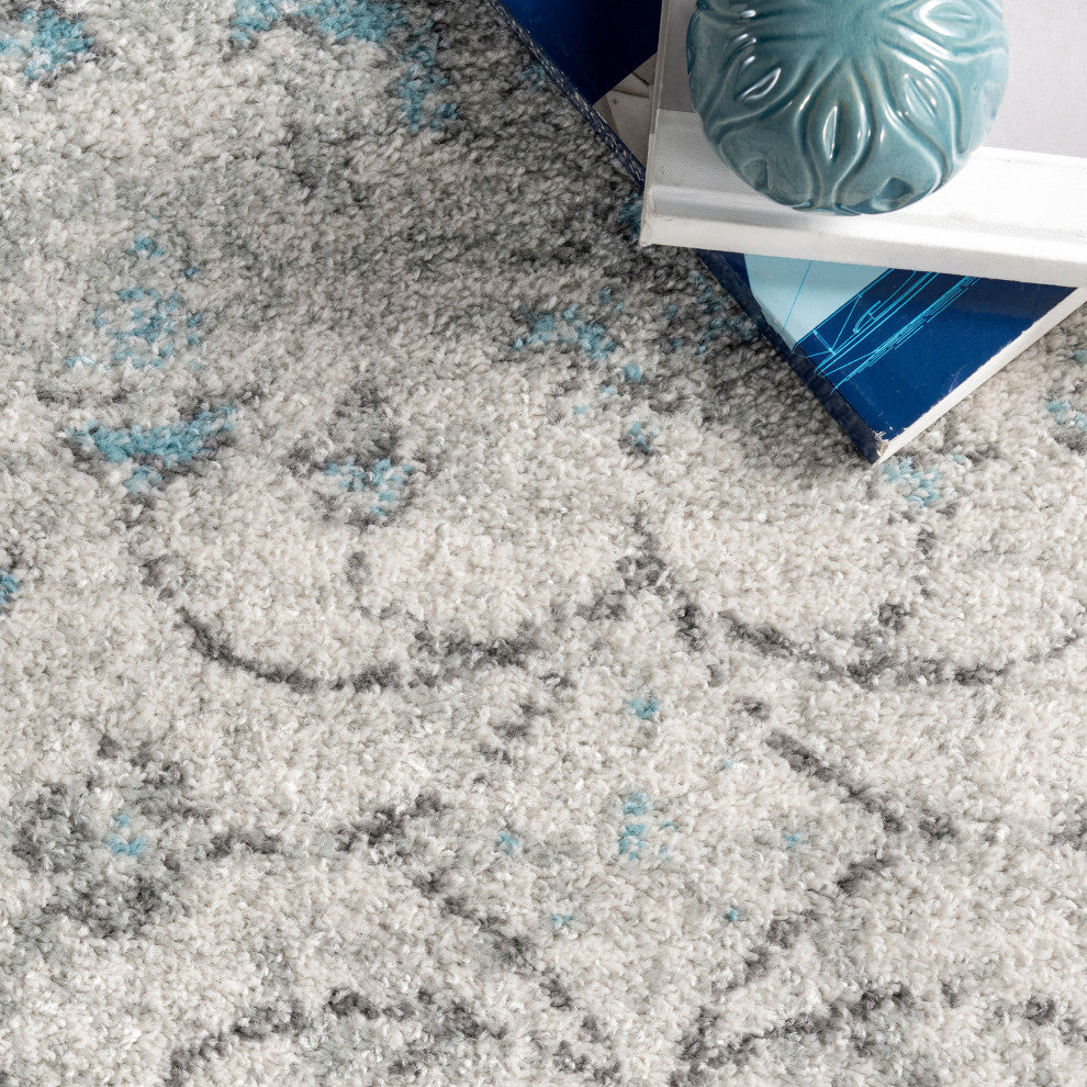 Nuloom Mist Floral Vintage Rug, Aqua 8'