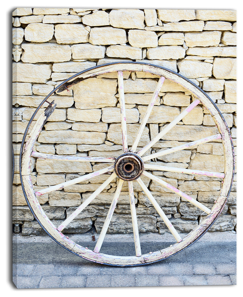 Old Vintage Broken Wood Wheel, Extra Large Landscape Canvas Art, 28"x60"