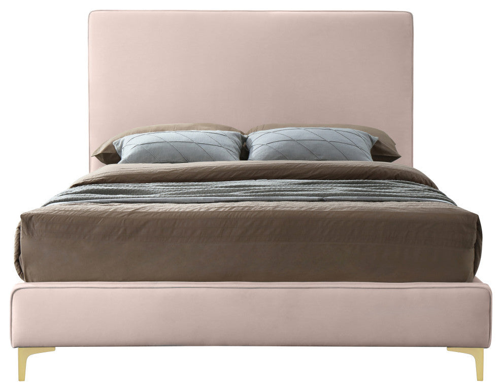 Geri Velvet Upholstered Bed, Pink, Full