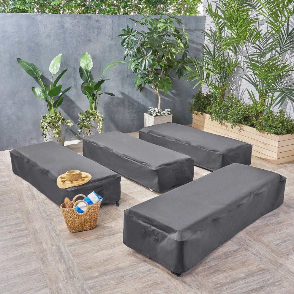 GDF Studio Ann Outdoor Waterproof Chaise Lounge Cover, Gray, Set of 4