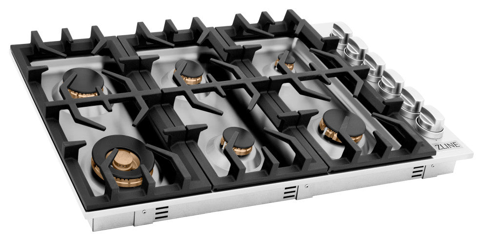 ZLINE 36 In. Dropin Cooktop With 4 Gas Brass Burners, RC-BR-36