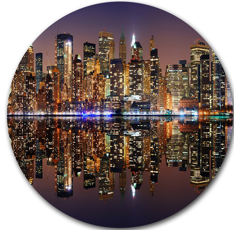 City Of Manhattan Panorama, Cityscape Photo Disc Metal Artwork, 23"