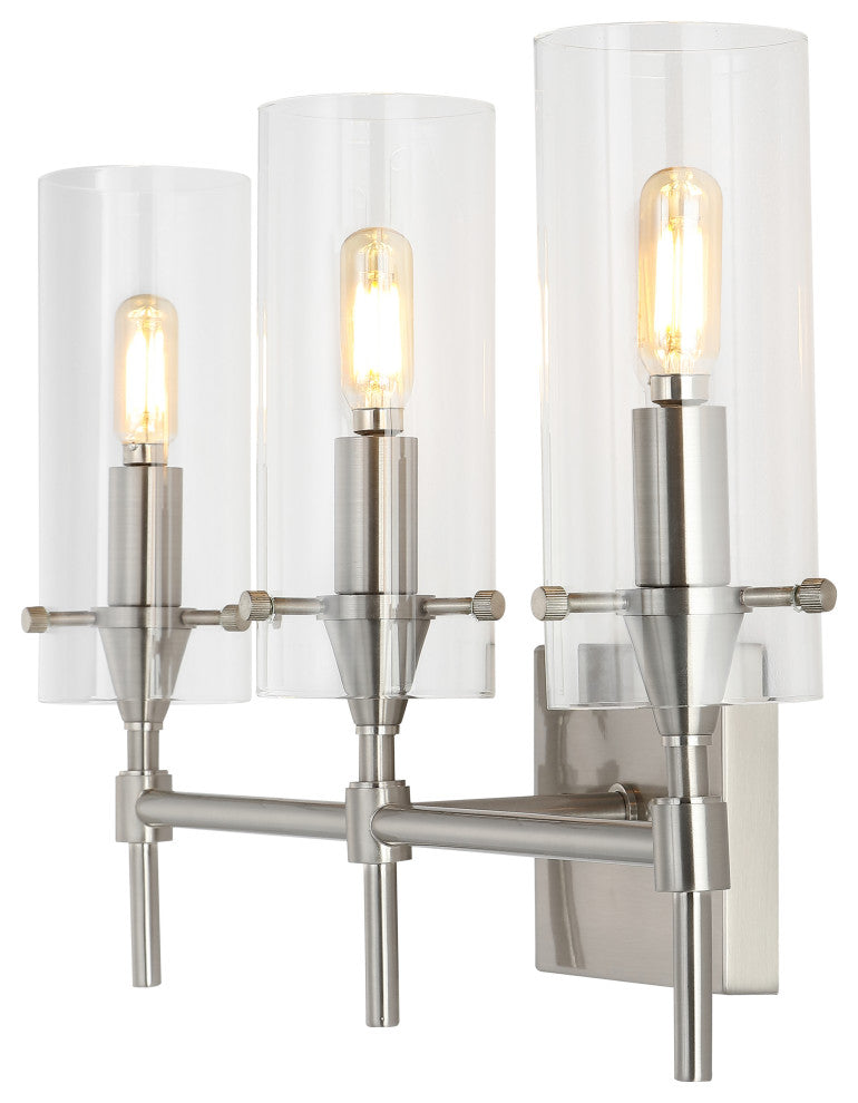 Cato 21.25" 3-Light Modern Minimalist Iron/Glass LED Vanity, Nickel/Clear