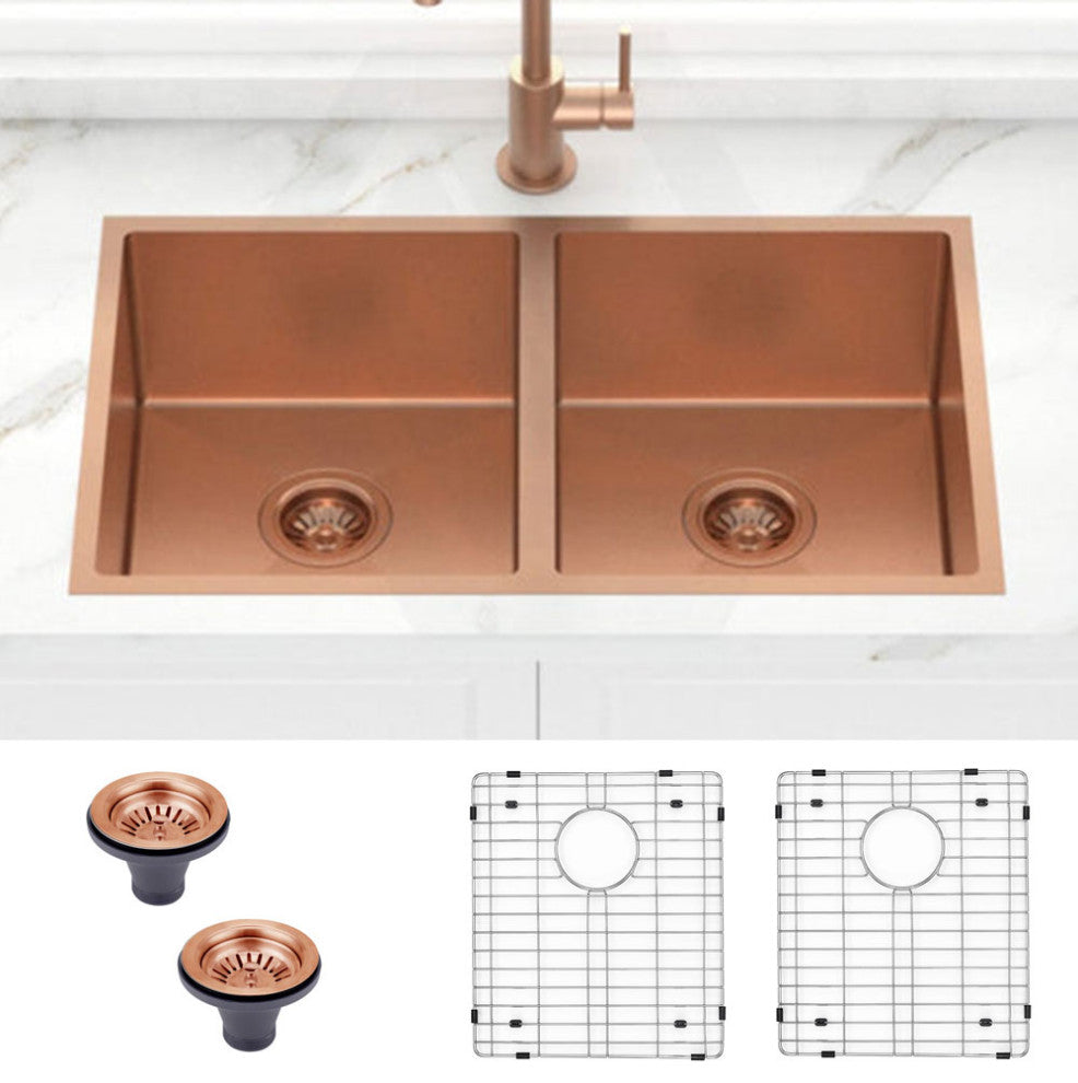 HIGOLD Double Bowl Undermount Kitchen Sink, Nano, PVD rose gold