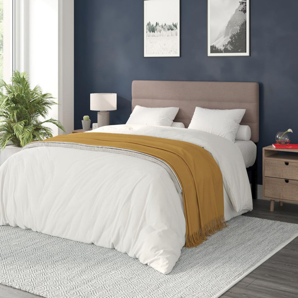 Paxton Stitched Upholstered Adjustable Height Headboard, Taupe, Queen