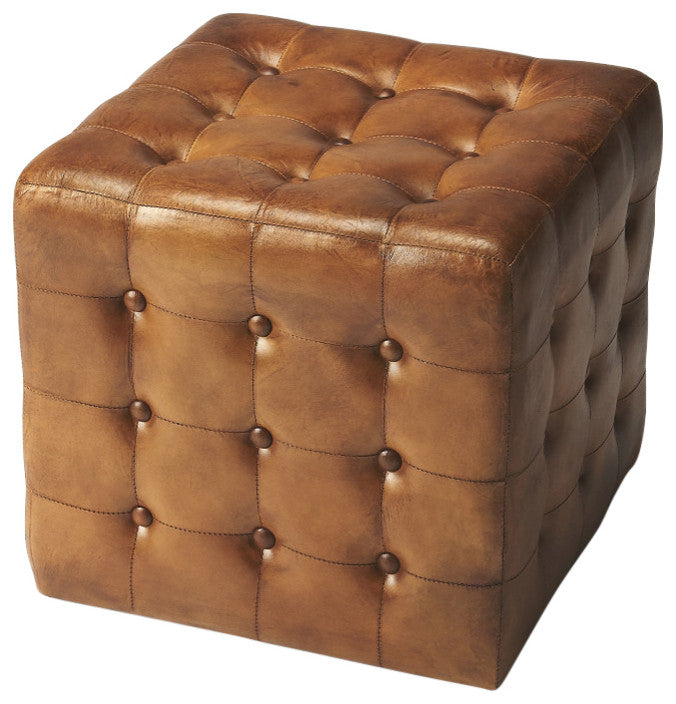 Butler Leon Leather Ottoman, Brown