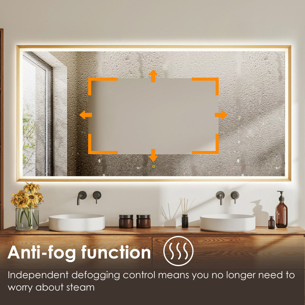 Apollo Anti-Fog Dimmable Vanity, LED Lighted Wall Mirror, Brushed Gold, 84"