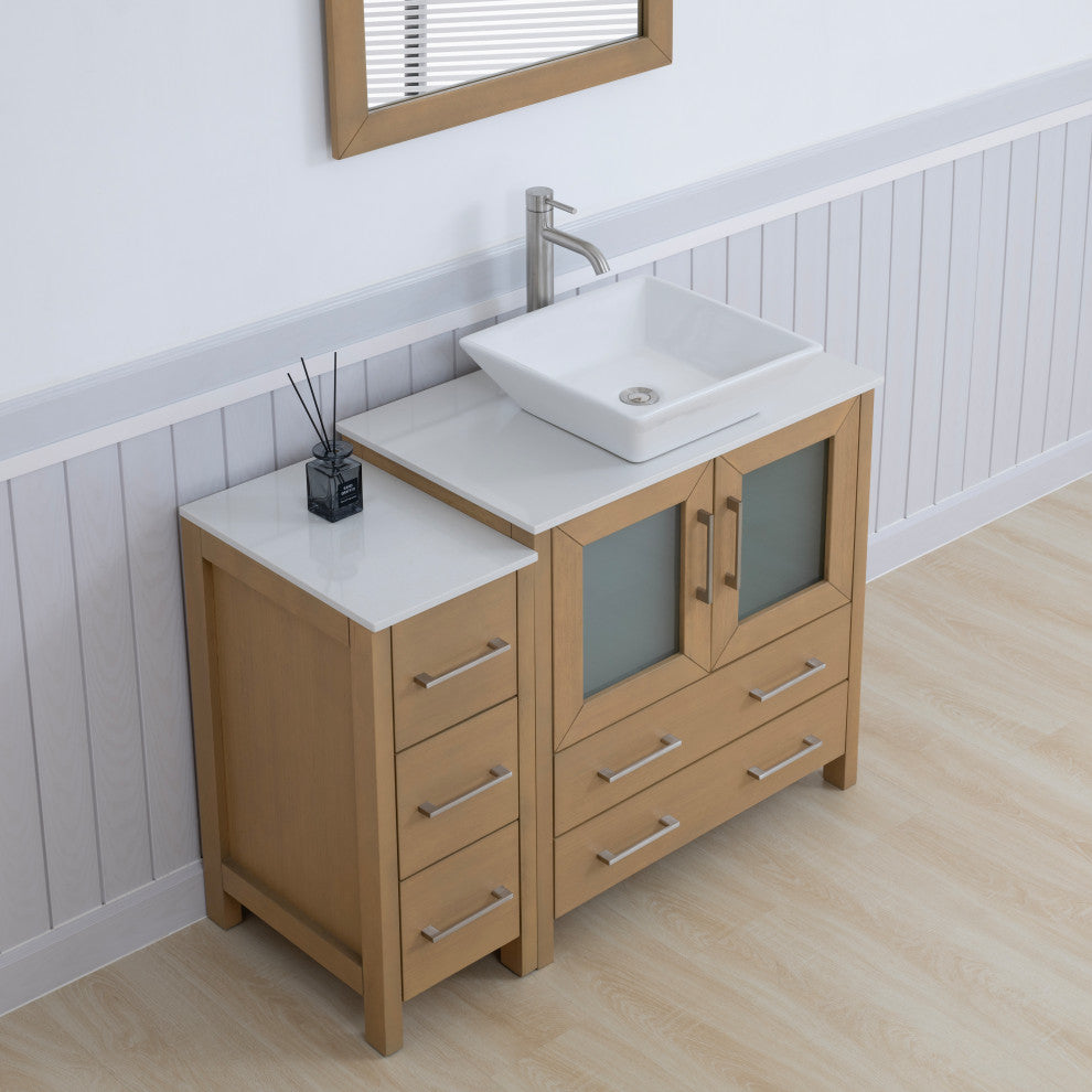 Vanity Art Vanity Set With Vessel Sink, Natural Oak, 42", Standard Mirror