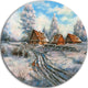 Snow Village, Landscape Round Metal Wall Art, 11"