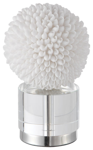 Luxe White Sea Shell Decorative Sphere Sculpture, Crystal Silver Round Ball