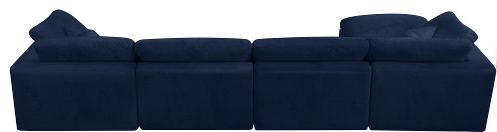 Cozy Velvet Upholstered Comfort L-Shaped Modular Sectional, Navy, 5-Piece: 2 Armless Chair, 2 Corner Chair, 1 Ottoman