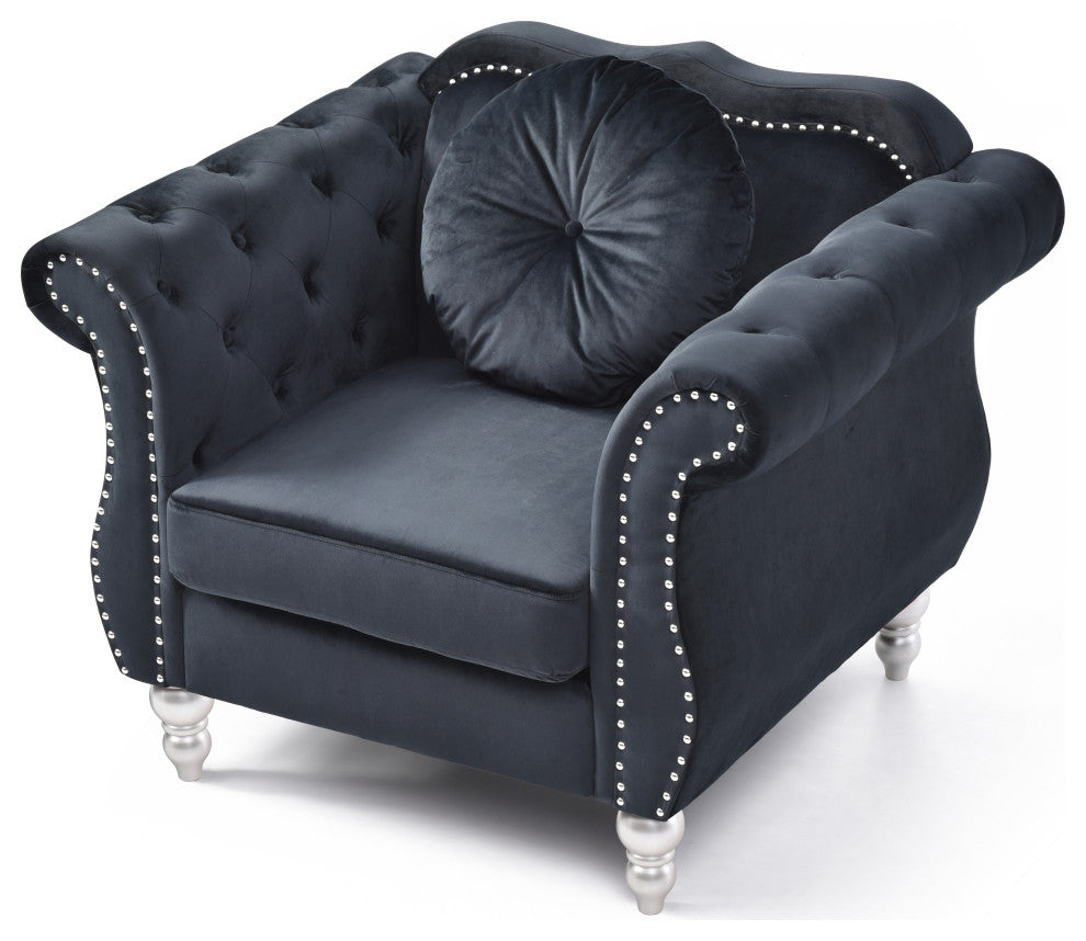 Hollywood Black Velvet Tufted Accent Chair
