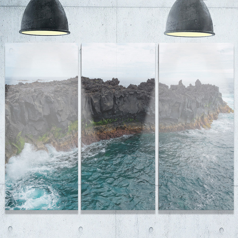 "Rocky Coast With Moss in Azores" Metal Wall Art, 3 Panels, 36"x28"