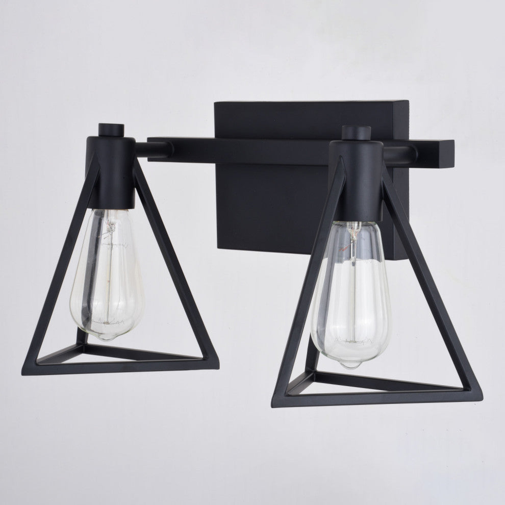 Ravenna 2 Light Matte Black Bathroom Vanity Fixture Metal Cage Shade